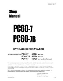 Komatsu PC60-7, PC60-7B midi excavator pdf shop manual  - Komatsu manuals - KOMATSU-SEBD010911