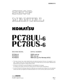 Komatsu PC78UU-6, PC78US-6 excavator pdf shop manual  - Komatsu manuals - KOMATSU-SEBM025118