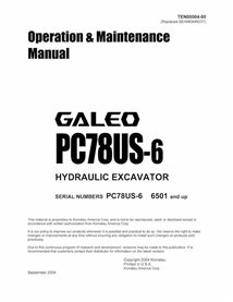 Manual de operação e manutenção em pdf da escavadeira Komatsu PC78US-6 - Komatsu manuais - KOMATSU-TEN00004-00