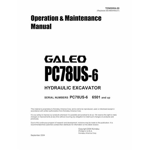 Excavadora Komatsu PC78US-6 pdf manual de operación y mantenimiento - Komatsu manuales - KOMATSU-TEN00004-00
