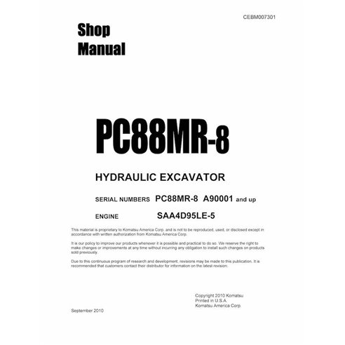 Komatsu PC88MR-8 excavator pdf shop manual  - Komatsu manuals - KOMATSU-CEBM007301