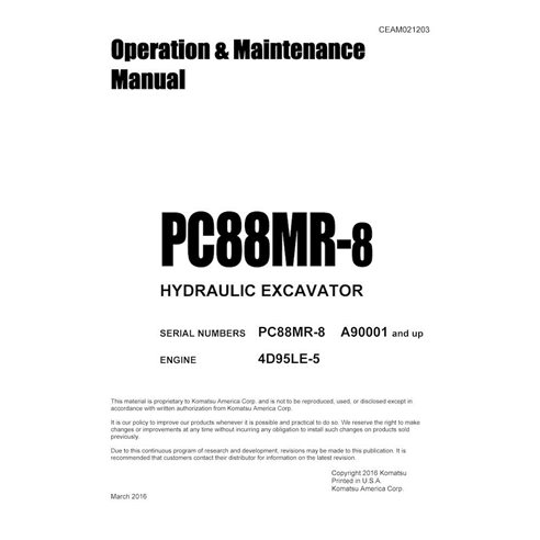 Excavadora Komatsu PC88MR-8 pdf manual de operación y mantenimiento - Komatsu manuales - KOMATSU-CEAM021203