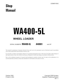 Komatsu WA400-5L wheel loader pdf shop manual  - Komatsu manuals - KOMATSU-CEBM010002