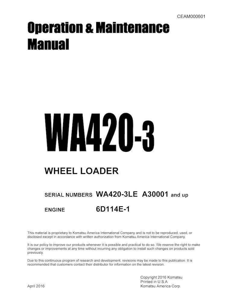 Komatsu WA420-3 Wheel Loader Pdf Operation And Maintenance Manual