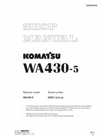 Manual de loja em pdf da carregadeira de rodas Komatsu WA430-5 - Komatsu manuais - KOMATSU-SEBM025406