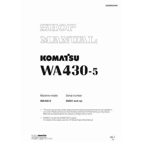 Manuel d'atelier pdf de la chargeuse sur pneus Komatsu WA430-5 - Komatsu manuels - KOMATSU-SEBM025406