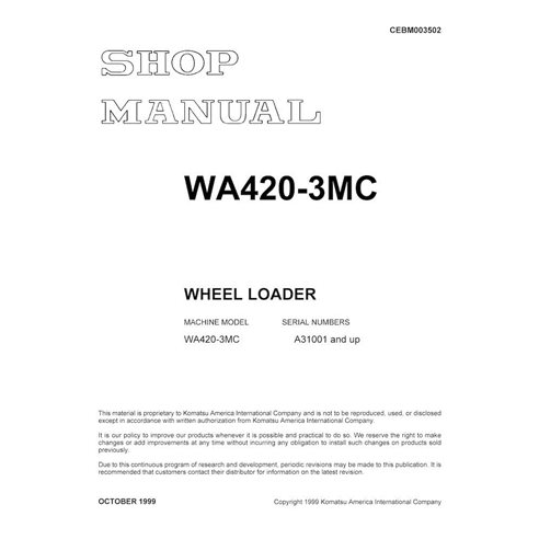 Komatsu WA420-3MC wheel loader pdf shop manual  - Komatsu manuals - KOMATSU-CEBD003502