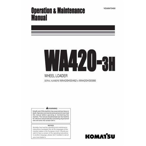 Cargadora de ruedas Komatsu WA420-3H pdf manual de operación y mantenimiento - Komatsu manuales - KOMATSU-VEAM470400