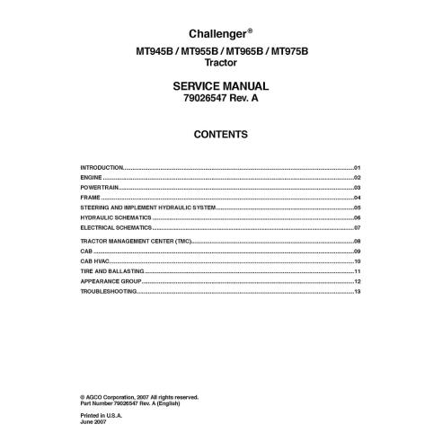 CHAL-79026547 Manuel d'entretien du tracteur Challenger MT945B, MT955B, MT965B, MT975B CHAL-79026547 Manuel d'entretien du tracteur Challenger MT945B, MT955B, MT965B, MT975B