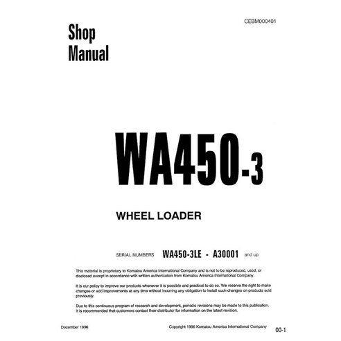 Manuel d'atelier pdf de la chargeuse sur pneus Komatsu WA450-3 - Komatsu manuels - KOMATSU-CEBD000401