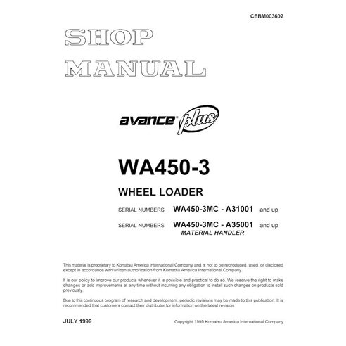 Manuel d'atelier pdf de la chargeuse sur pneus Komatsu WA450-3 - Komatsu manuels - KOMATSU-CEBD003602
