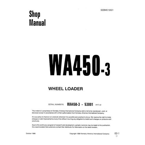 Manuel d'atelier pdf de la chargeuse sur pneus Komatsu WA450-3 - Komatsu manuels - KOMATSU-SEBD015501