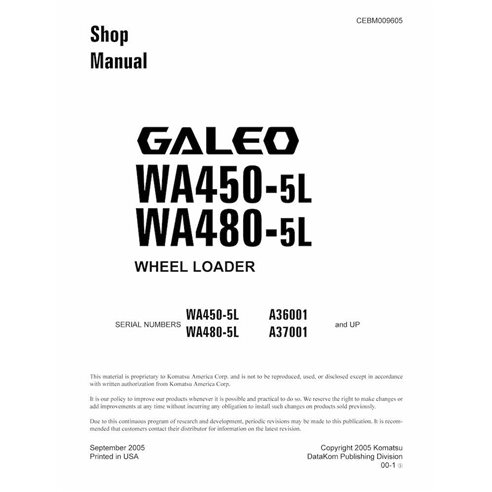Manual de loja em pdf da carregadeira de rodas Komatsu WA450-5L, WA480-5L - Komatsu manuais - KOMATSU-CEBM009605