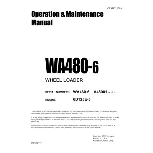 Manuel d'utilisation et d'entretien pdf de la chargeuse sur pneus Komatsu WA470-6 - Komatsu manuels - KOMATSU-CEAM023603