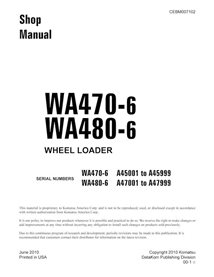 Komatsu WA470-6, WA480-6 wheel loader pdf shop manual  - Komatsu manuals - KOMATSU-CEBM007102