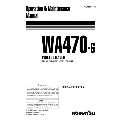 Cargadora de ruedas Komatsu WA470-6 pdf manual de operación y mantenimiento - Komatsu manuales - KOMATSU-VEAM946102