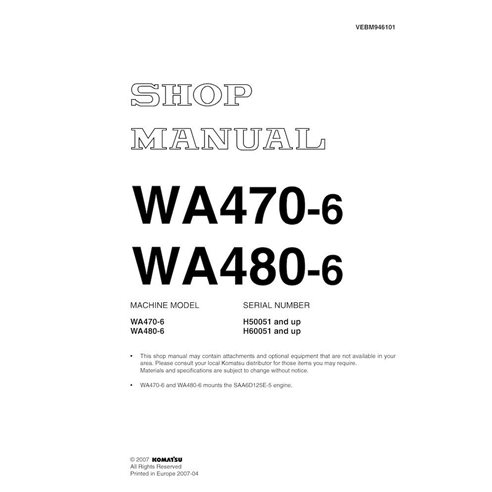 Manual de loja em pdf da carregadeira de rodas Komatsu WA470-6, WA480-6 - Komatsu manuais - KOMATSU-VEBM946101