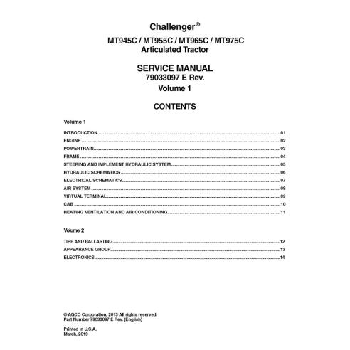 Challenger MT945C, MT955C, MT965C, MT975C manual de servicio del tractor - Challenger manuales