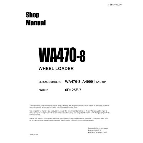 Manuel d'atelier pdf de la chargeuse sur pneus Komatsu WA470-8 - Komatsu manuels - KOMATSU-CEBM030000