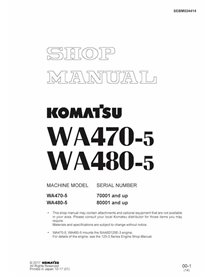 Komatsu WA470-5, WA480-5 cargadora de ruedas pdf manual de taller - Komatsu manuales - KOMATSU-SEBM024414