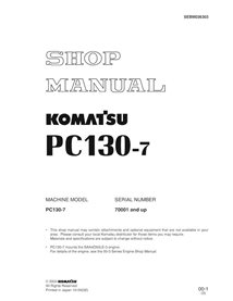 Komatsu PC130-7 excavator pdf shop manual  - Komatsu manuals - KOMATSU-SEBM036303