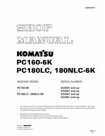 Komatsu PC160-6K, PC150LC-6K, PC180NLC-6K manual de taller en pdf de la excavadora - Komatsu manuales - KOMATSU-UEBD000601