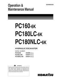 Manuel d'utilisation et d'entretien pdf des excavatrices Komatsu PC160-6K, PC150LC-6K, PC180NLC-6K - Komatsu manuels - KOMATS...