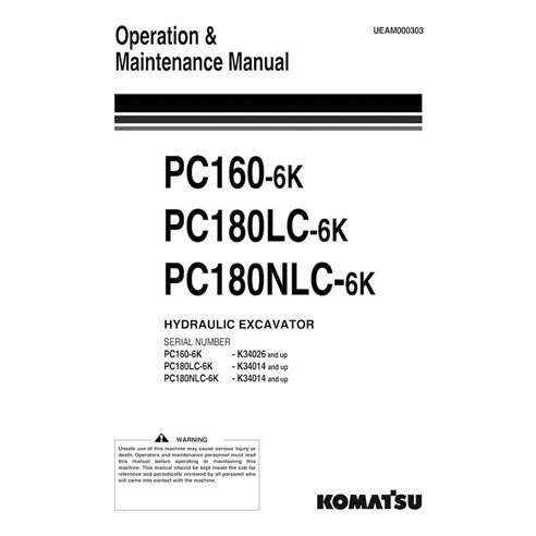 Manual de operação e manutenção em pdf da escavadeira Komatsu PC160-6K, PC150LC-6K, PC180NLC-6K - Komatsu manuais - KOMATSU-U...