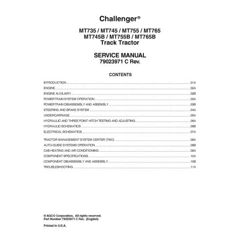 CHAL-79023971 Manuel d'entretien du tracteur Challenger MT735, MT745, MT755, MT765, MT745B, MT755B, MT765B CHAL-79023971 Manuel d'entretien du tracteur Challenger MT735, MT745, MT755, MT765, MT745B, MT755B, MT765B