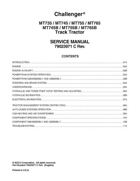 CHAL-79023971 Challenger MT735, MT745, MT755, MT765, MT745B, MT755B, MT765B manual de servicio del tractor