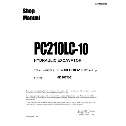 Manual de taller pdf de la excavadora Komatsu PC210LC-10 - Komatsu manuales - KOMATSU-CEBM026702