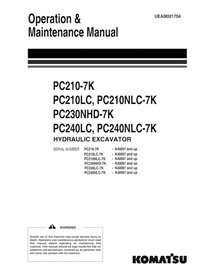 Manual de operação e manutenção em pdf da escavadeira Komatsu PC210-7K, PC210LC, PC210NLC-7K PC230NHD-7K, PC240LC, PC240NLC-7...