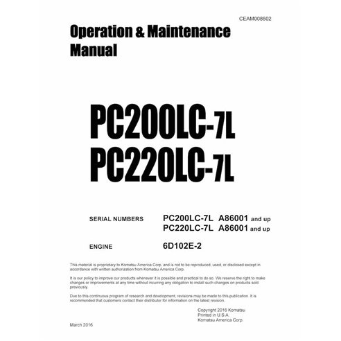 Excavadora Komatsu PC210LC-7, PC220LC-7 pdf manual de operación y mantenimiento - Komatsu manuales - KOMATSU-CEAM008602