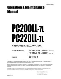 Manual de operação e manutenção em pdf da escavadeira Komatsu PC210LL-7L, PC220LL-7L - Komatsu manuais - KOMATSU-CEAM014401