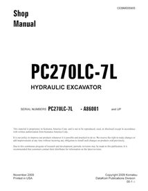 Manual de loja em pdf da escavadeira Komatsu PC270LC-7L - Komatsu manuais - KOMATSU-CEBM005905