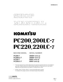 Manuel d'atelier pdf de l'excavatrice Komatsu PC200-7, PC200LC-7, PC220-7, PC220LC-7 - Komatsu manuels - KOMATSU-SEBM024314