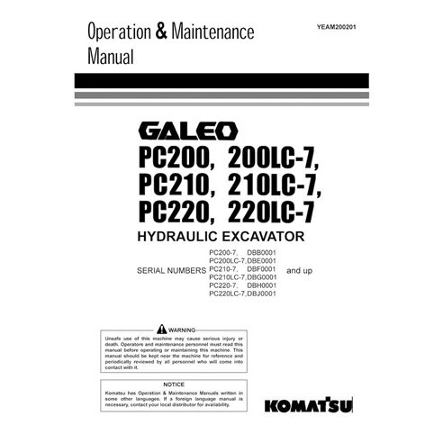 Excavadora Komatsu PC200, 200LC-7, PC210, 210LC-7, PC220, 220LC-7 pdf manual de operación y mantenimiento - Komatsu manuales ...