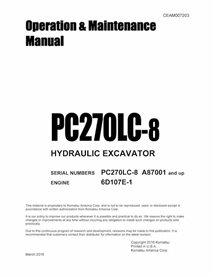 Manual de operação e manutenção em pdf da escavadeira Komatsu PC270LC-8 - Komatsu manuais - KOMATSU-CEAM007203