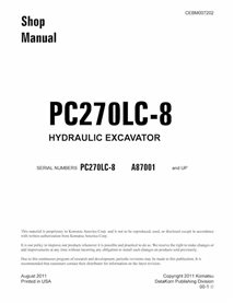 Manual de loja em pdf da escavadeira Komatsu PC270LC-8 - Komatsu manuais - KOMATSU-CEBM007202