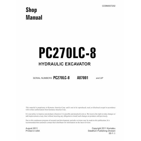 Komatsu PC270LC-8 excavator pdf shop manual - Komatsu manuals - KOMATSU-CEBM007202