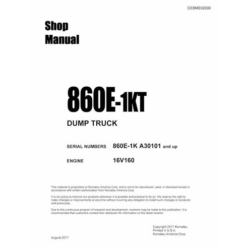 Manuel d'atelier pdf du camion à benne basculante Komatsu 860E-1KT - Komatsu manuels - KOMATSU-CEBM032000