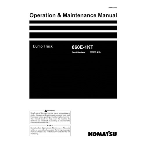 Manuel d'utilisation et d'entretien pdf du camion-benne Komatsu 860E-1KT - Komatsu manuels - KOMATSU-CEAM026004