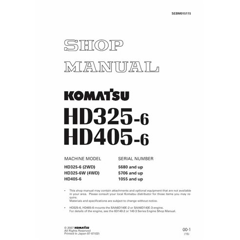 Manuel d'atelier pdf du camion-benne Komatsu HM300-5 - Komatsu manuels - KOMATSU-SEBM015115