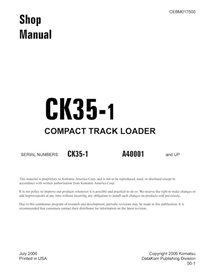 Manual de loja em pdf da carregadeira de esteira compacta Komatsu CK35-1 - Komatsu manuais - KOMATSU-CEBD017500