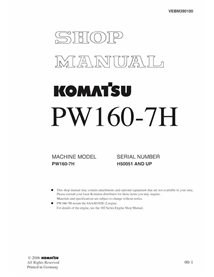 Excavadora de ruedas Komatsu PW160-7H manual de taller en pdf - Komatsu manuales - KOMATSU-VEBM390100