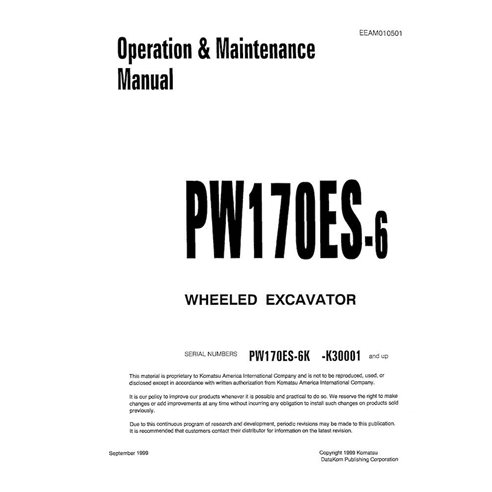 Manuel d'utilisation et d'entretien pdf de la pelle sur pneus Komatsu PW170ES-6K - Komatsu manuels - KOMATSU-EEAD010501