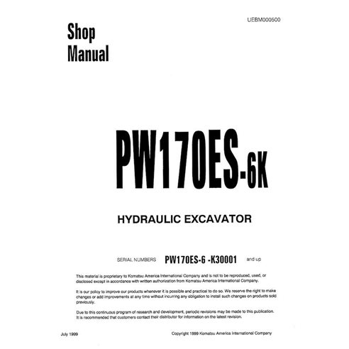 Komatsu PW170ES-6K wheeled excavator pdf shop manual  - Komatsu manuals - KOMATSU-UEBD000500