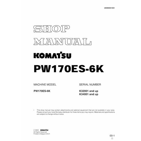 Manuel d'atelier pdf de la pelle sur pneus Komatsu PW170ES-6K - Komatsu manuels - KOMATSU-UEBD001001