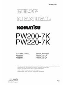 Excavadora de ruedas Komatsu PW200-7K, PW220-7K manual de taller en pdf - Komatsu manuales - KOMATSU-UEBM001901