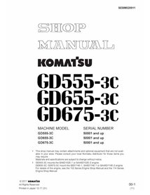 Komatsu GD555-3C, GD655-3C, GD675-3C motor grader pdf shop manual  - Komatsu manuals - KOMATSU-SEBM020911